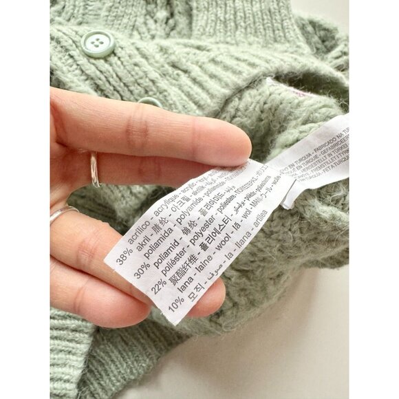 Girls' ZARA Light Green Cable Knit Embroidered Cardigan Sweater, Size 11-12 - Picture 6 of 8